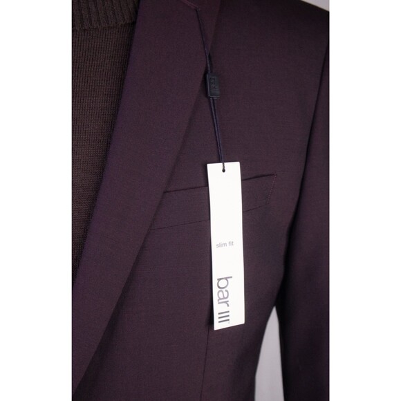 BAR III Blazer Burgundy Sz 40L Sport Coat Slim-Fit Solid Two Button Wool Blnd - Picture 5 of 14